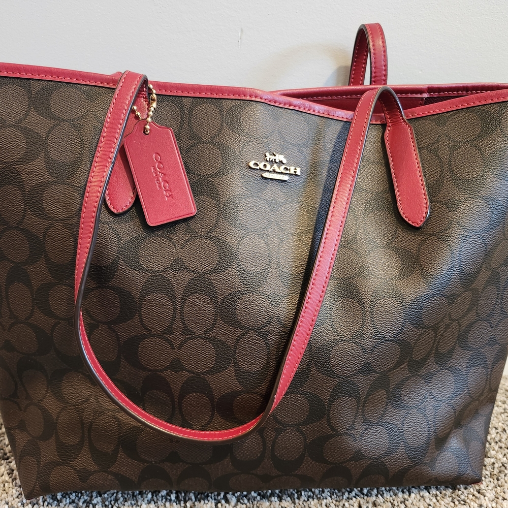 Coach Brown and Red Signature Tote